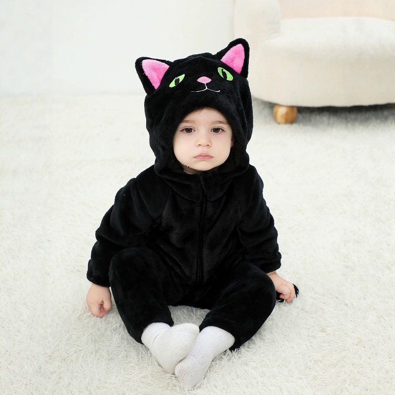 Cotton Baby Onesies Zipper - Yenidoğan Bebek Siyah Pembe Kedi Tulumu